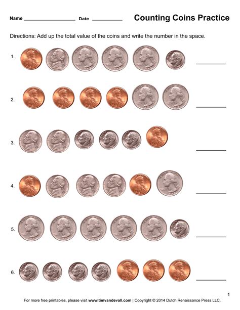values of coins worksheet
